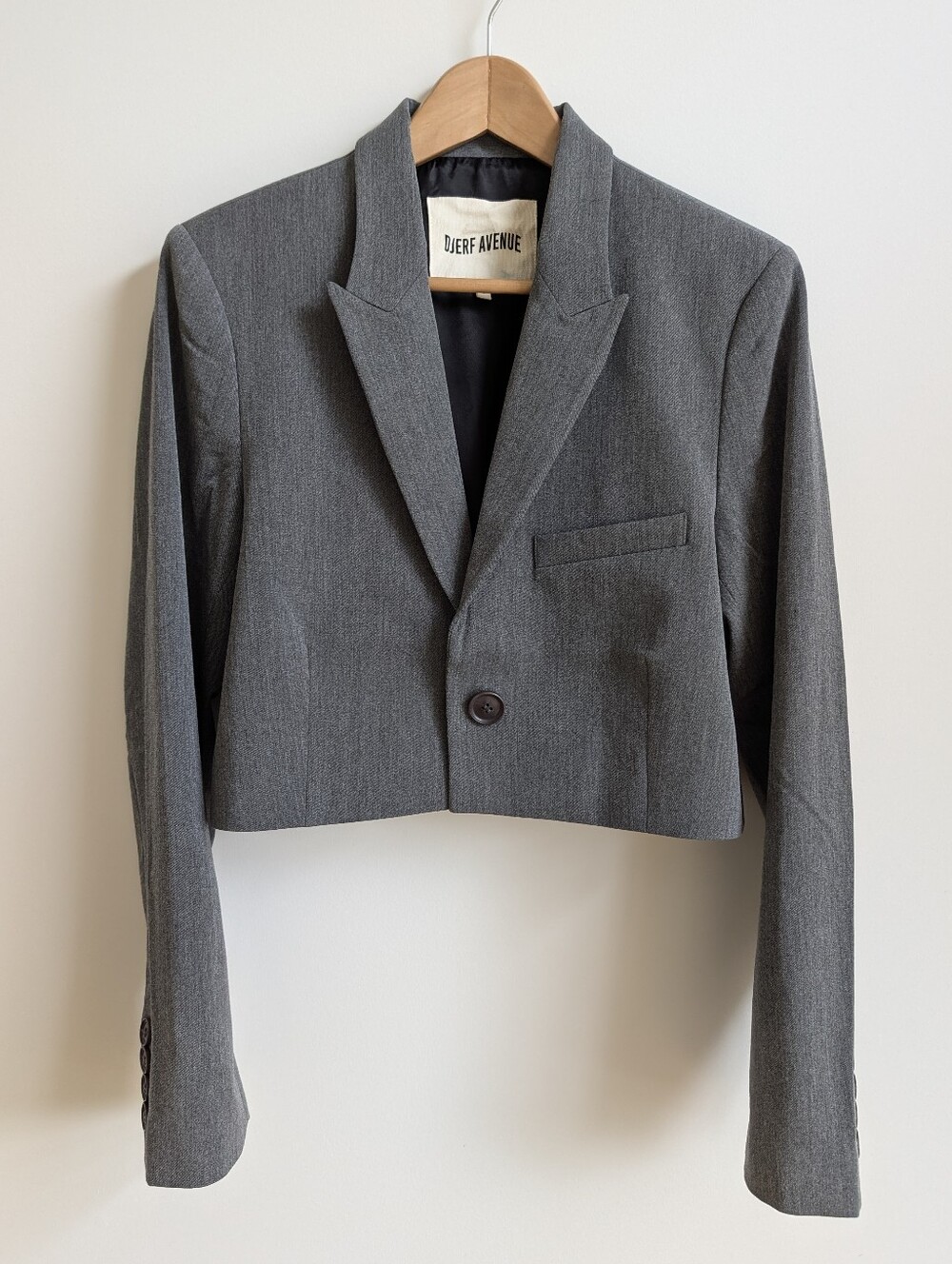 Djerf Avenue Small Cropped Green Single Button Blazer Jacket Made In Portugal